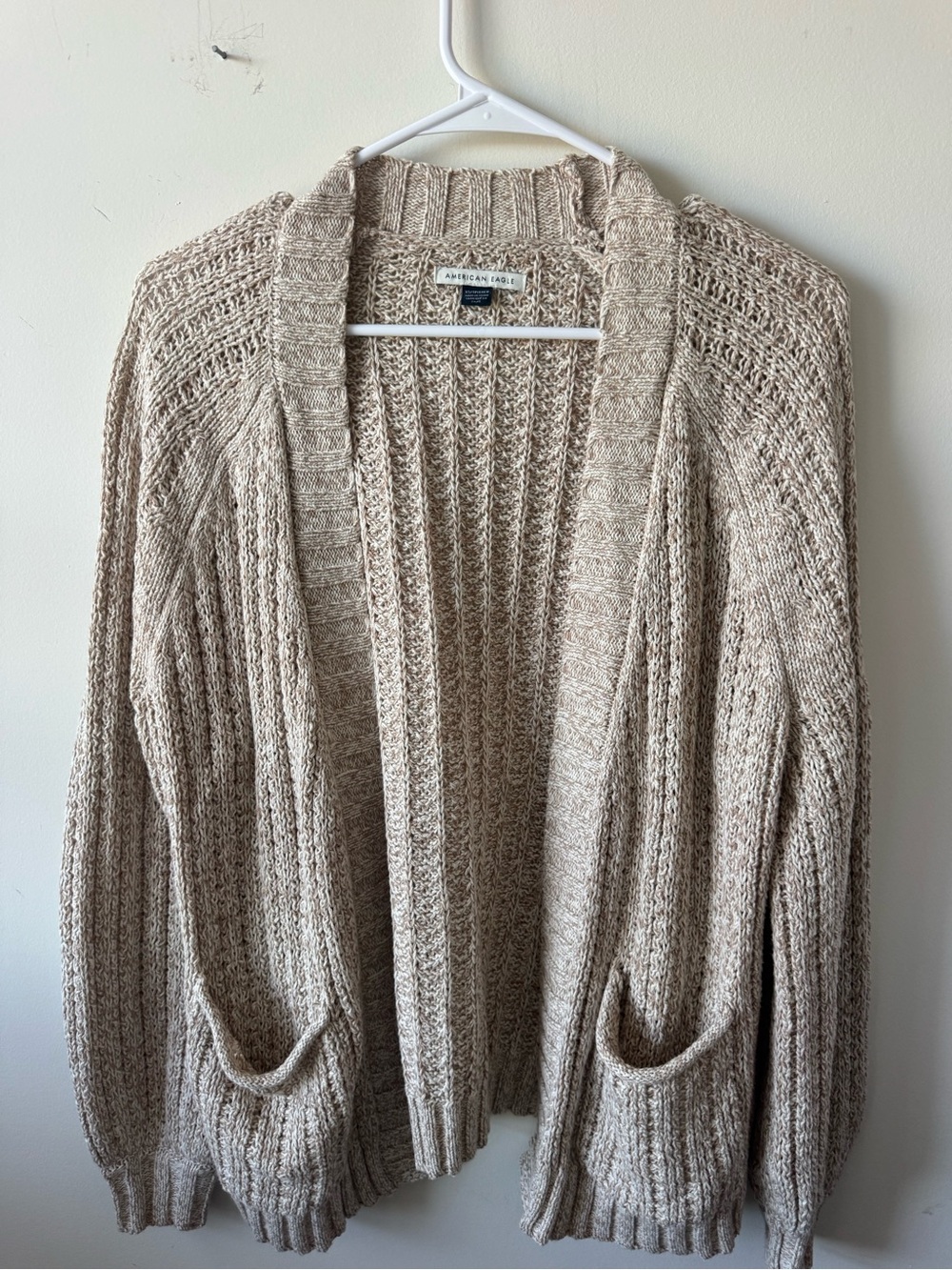 Open-Front Chunky Knit Cardigan - Neutral Tan